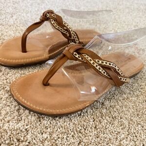Patrizia by Spring Step Brown Chelsea Gold Braided Thong Sandals Womens 40 / 9.5
